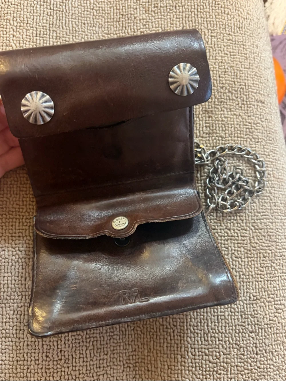 Double RL Ralph Lauren Vintage Brown Leather Men’s Wallet with Chain